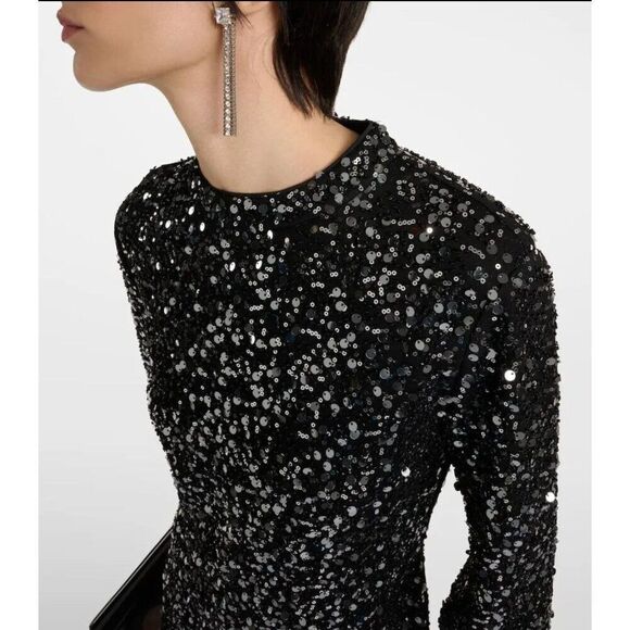 NEW Simkhai Safia Sequin Mini Dress Size 8 Black Long Sleeve Mock Neck Cocktail - Picture 5 of 12